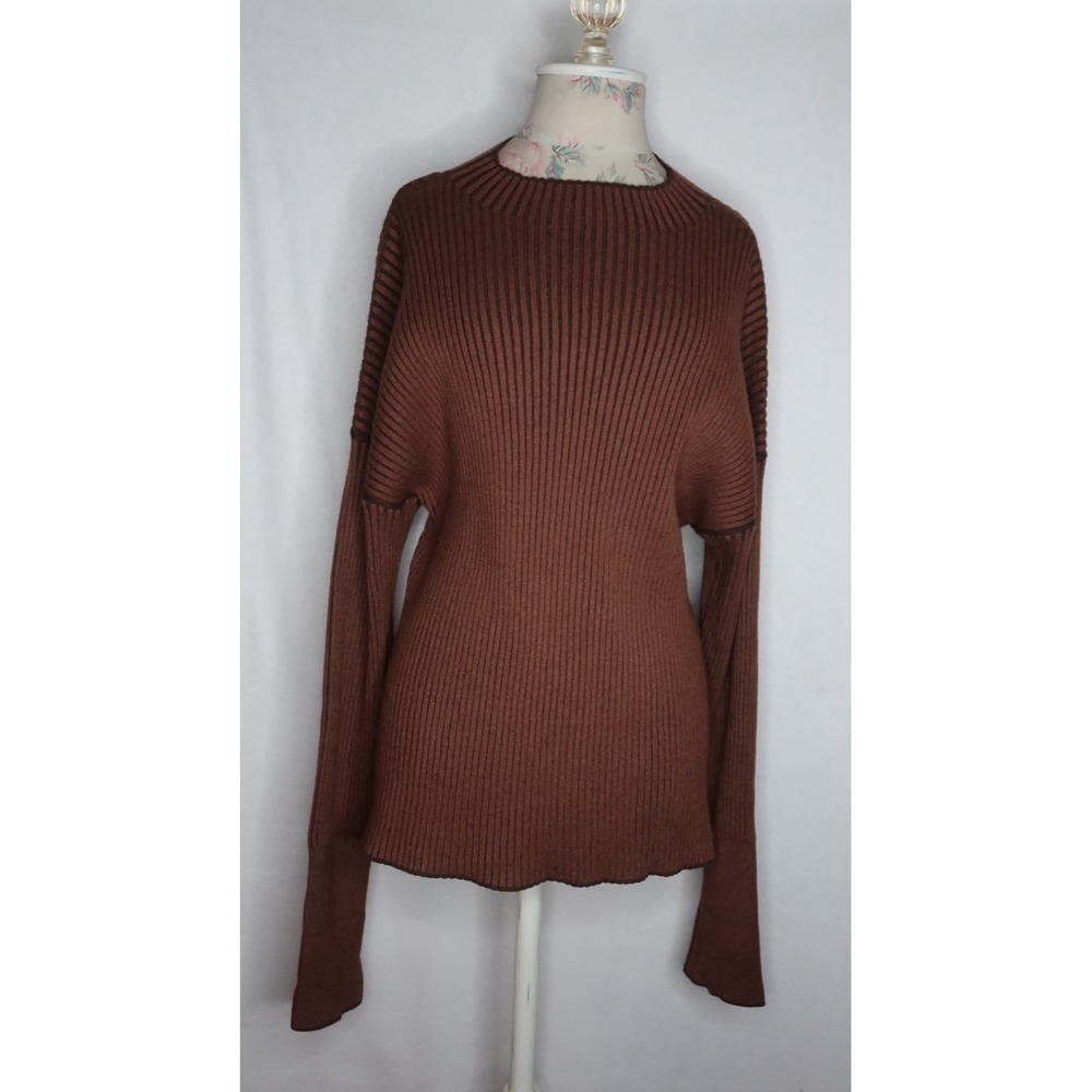 Varley Emile Rib Knit Sweater Womens S Brown Two Tone Oversized Long Sleeve
